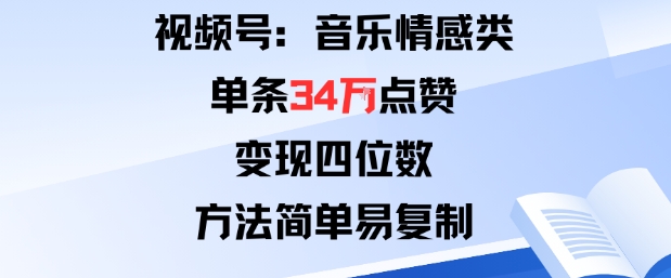 视频号分成计划新玩法：音乐情感类单条34W点赞，变现四位数，方法简单易复制-轻创网