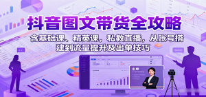 抖音图文带货全攻略：含基础课、精英课，私教直播，从账号搭建到流量提升及出单技巧-轻创网