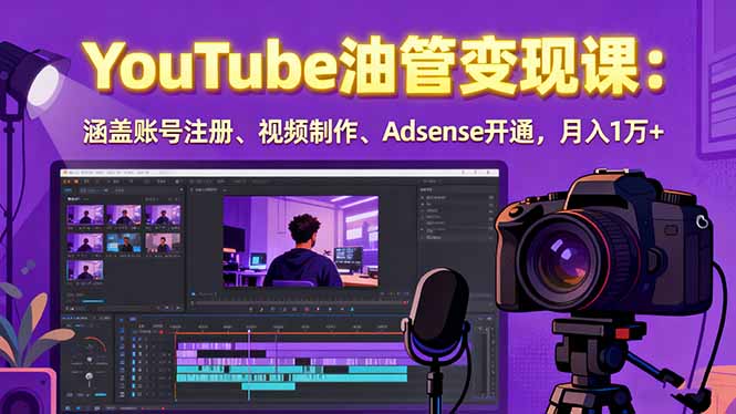 2025YouTube油管变现课：涵盖账号注册、视频制作、Adsense开通，月入1万+-轻创网