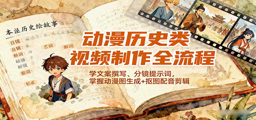 动漫历史类视频制作全流程，学文案撰写、分镜提示词，掌握动漫图生成+抠图配音剪辑-轻创网