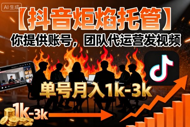 【抖音炬焰托管】你提供账号,团队代运营发视频,单号月入1k+【揭秘】-轻创网