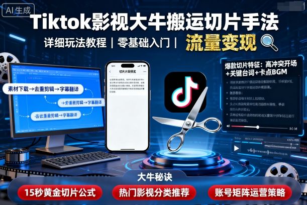 Tiktok影视大牛搬运切片手法，详细玩法教程-轻创网