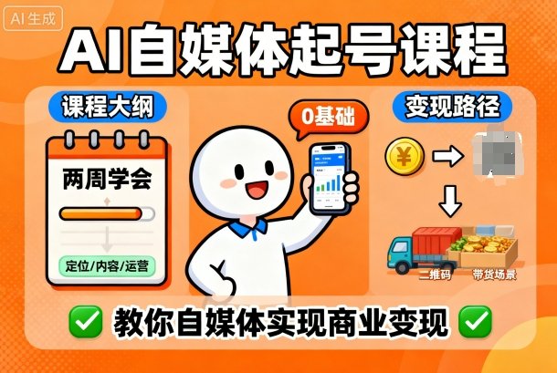 AI自媒体起号课程，0基础小白两周学会，教你自媒体实现商业变现-轻创网