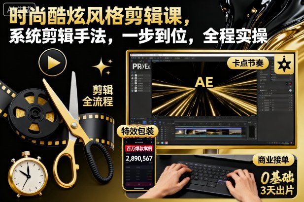 时尚酷炫风格剪辑课,系统剪辑手法,一步到位,全程实操-轻创网