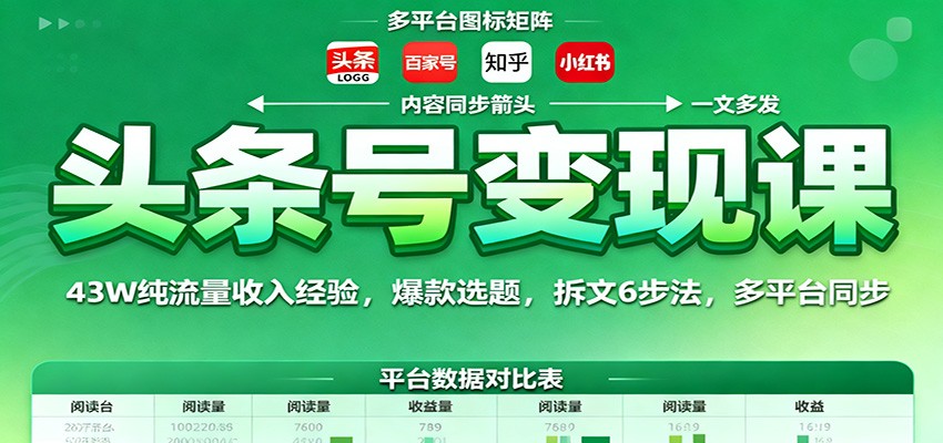 头条号变现课:43W纯流量收入经验,爆款选题,拆文6步法,多平台同步-轻创网