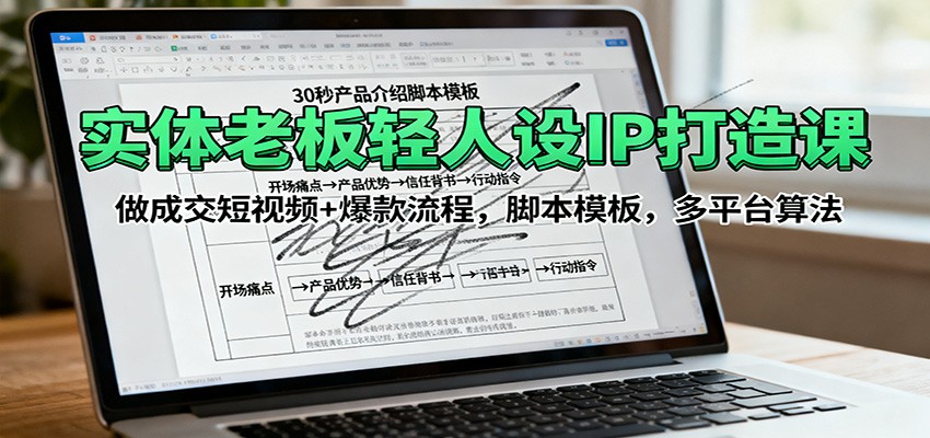 实体老板轻人设IP打造课：做成交短视频+爆款流程，脚本模板，多平台算法-轻创网