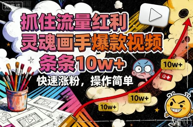 抓住流量红利，灵魂画手爆款视频，条条10w+，快速涨粉，操作简单-轻创网