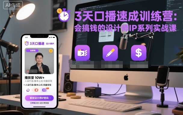 3天口播速成训练营，会搞钱的设计师IP系列实战课-轻创网