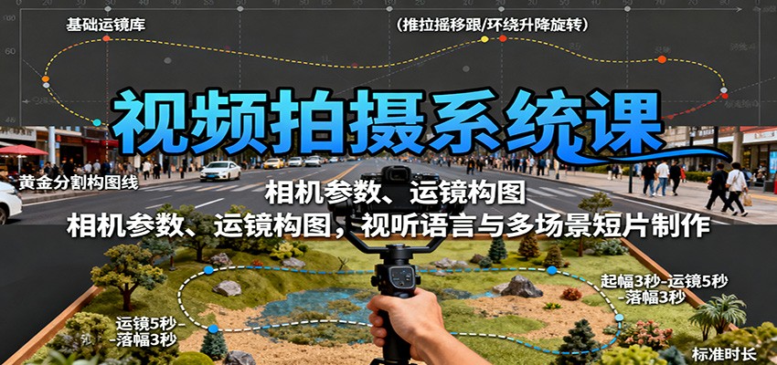 图片[1]-视频拍摄系统课：相机参数、运镜构图，视听语言与多场景短片制作-轻创网