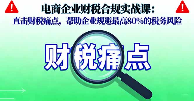 电商企业财税合规实战课，直击财税痛点，帮助企业规避最高80%的税务风险-轻创网
