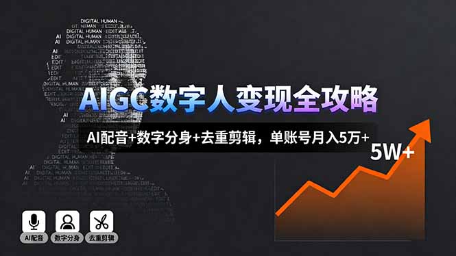 AIGC数字人变现全攻略，AI配音+数字分身+去重剪辑，单账号月入5万+-轻创网