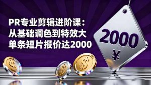 PR专业剪辑进阶课：从基础调色到特效大片的进阶技能，单条短片报价达2000-轻创网
