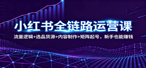 小红书全链路运营课：流量逻辑+选品货源+内容制作+矩阵起号，新手也能赚钱-轻创网