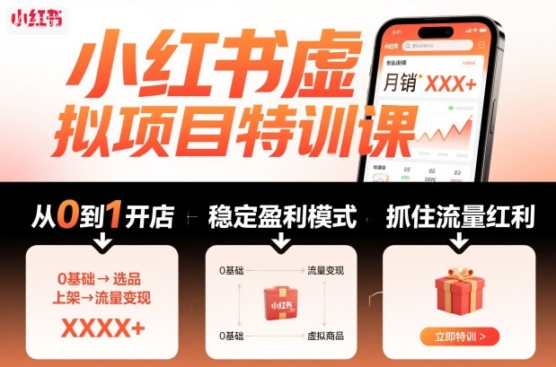 小红书虚拟项目特训课，帮你从0到1打造稳定盈利的店铺，抓住流量红利(更新9月)-轻创网