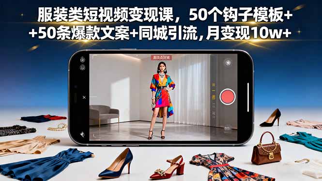 服装类短视频变现课，50个钩子模板+50条爆款文案+同城引流，月变现10w+-轻创网