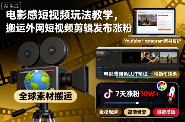 电影感短视频玩法教学,搬运外网短视频剪辑发布涨粉-轻创网