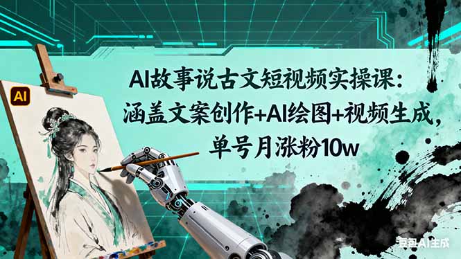 AI故事说古文短视频实操课：涵盖文案创作+AI绘图+视频生成，单号月涨粉10w-轻创网