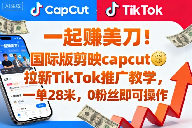 一起賺美刀！国际版剪映capcut拉新TikTok推广教学，一单28米，0粉丝即可操作(附推广入口和教学)-轻创网