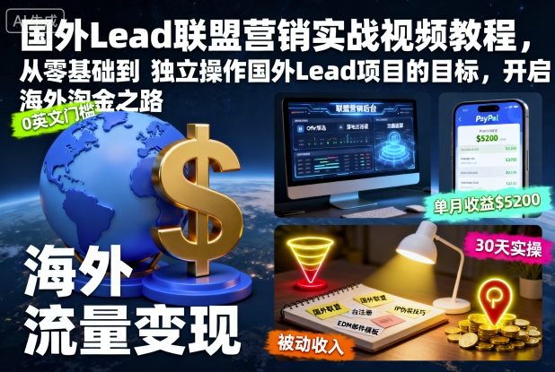 国外Lead联盟营销实战视频教程,从零基础到独立操作国外Lead项目的目标,开启海外淘金之路-轻创网