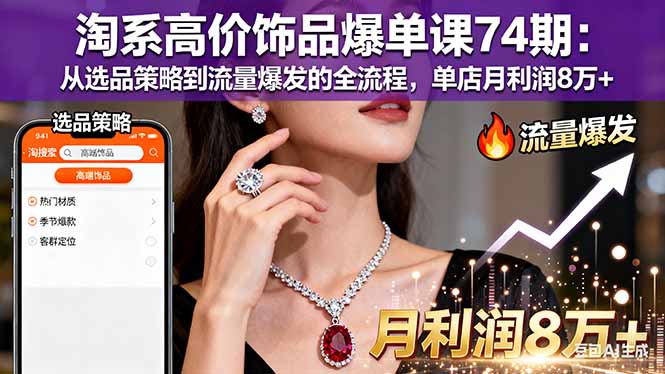 淘系高价饰品爆单课74期：从选品策略到流量爆发的全流程，单店月利润8万+-轻创网