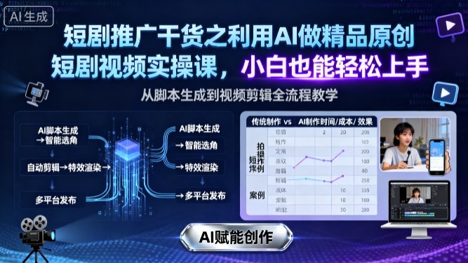 短剧推广干货之利用AI做精品原创短剧视频实操课，小白也能轻松上手-轻创网