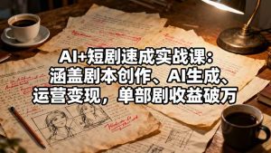 AI+短剧速成实战课：涵盖剧本创作、AI生成、运营变现，单部剧收益破万-轻创网
