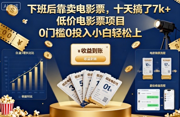 下班后靠卖电影票,十天搞了7k+,低价电影票项目,0门槛0投入小白轻松上手【揭秘】-轻创网