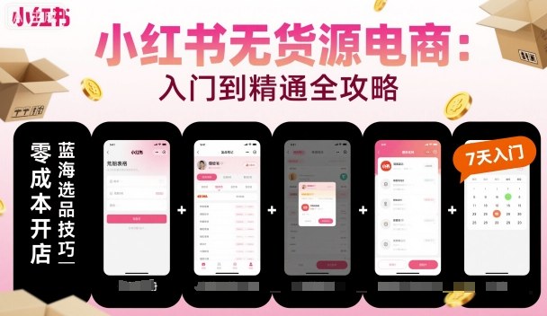 小红书无货源电商，入门到精通，开店+选品+笔记+剪辑+赛道+内容-轻创网