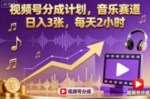 视频号分成计划，音乐赛道，日入3张，每天2小时-轻创网
