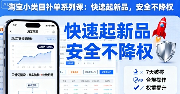 淘宝小类目补单系列课，快速起新品，安全不降权-轻创网
