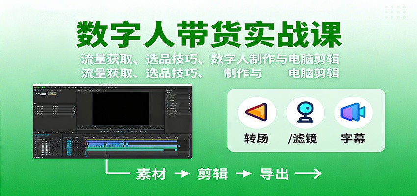 数字人变现实战课:流量获取、选品技巧、数字人制作与电脑剪辑-轻创网