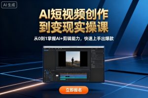 AI短视频创作到变现实操课，从0到1掌握AI+剪辑能力，快速上手出爆款(更新10月)-轻创网