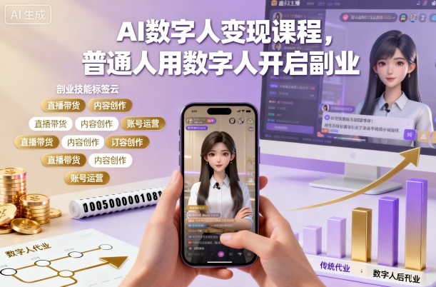 AI数字人变现课程,普通人用数字人开启副业-轻创网