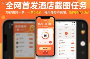 全网首发酒店截图任务，15秒做完一单，一单0.6米，每天任务不设限，矩阵操作日入3张【揭秘】-轻创网