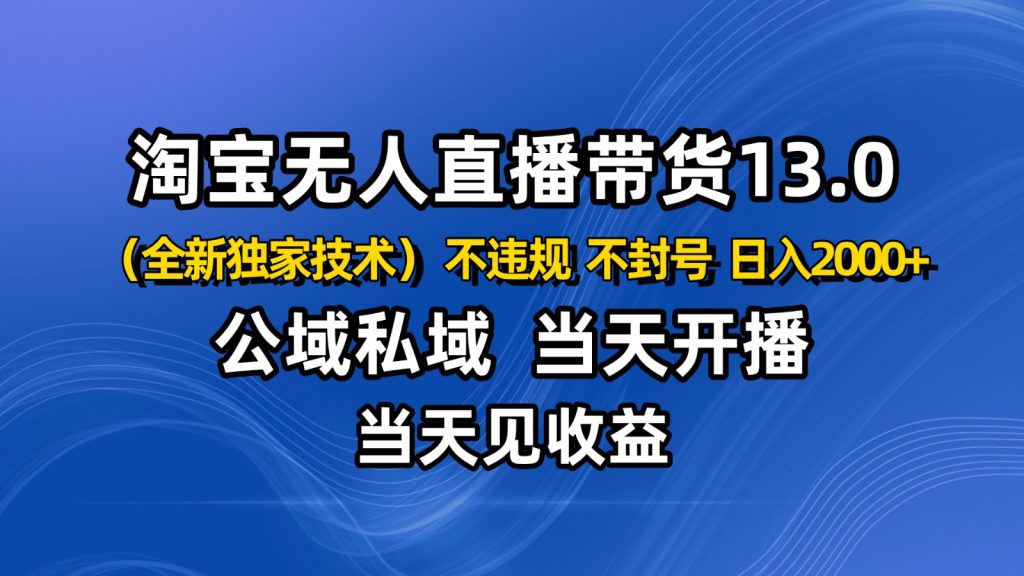 淘宝无人直播13.0,公域私域技术,不封号,不违规 布局下半年旺季赛道,日入2000+-轻创网