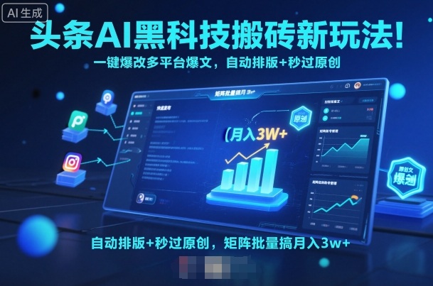 头条AI黑科技搬砖新玩法！一键爆改多平台爆文，自动排版+秒过原创，矩阵批量搞月入3w+【揭秘】-轻创网