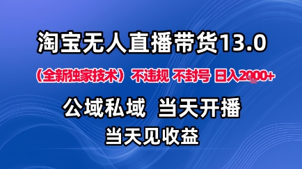 淘宝无人直播13.0，公域私域技术，不封号，不违规布局下半年旺季赛道，日入1K+(独家技术)【揭秘】-轻创网