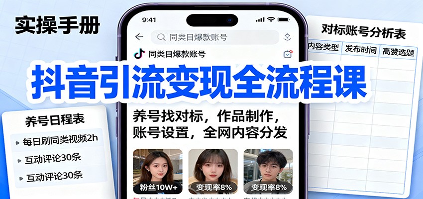 图片[1]-抖音引流变现全流程课：养号找对标，作品制作，账号设置，全网内容分发-轻创网