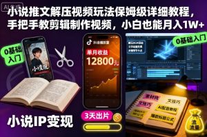 小说推文解压视频玩法保姆级详细教程,手把手教剪辑制作视频,小白也能月入1W+-轻创网