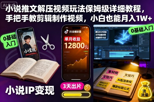 小说推文解压视频玩法保姆级详细教程,手把手教剪辑制作视频,小白也能月入1W+-轻创网