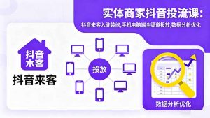 实体商家抖音投流课:抖音来客入驻装修,手机电脑端全渠道投放,数据分析优化-轻创网