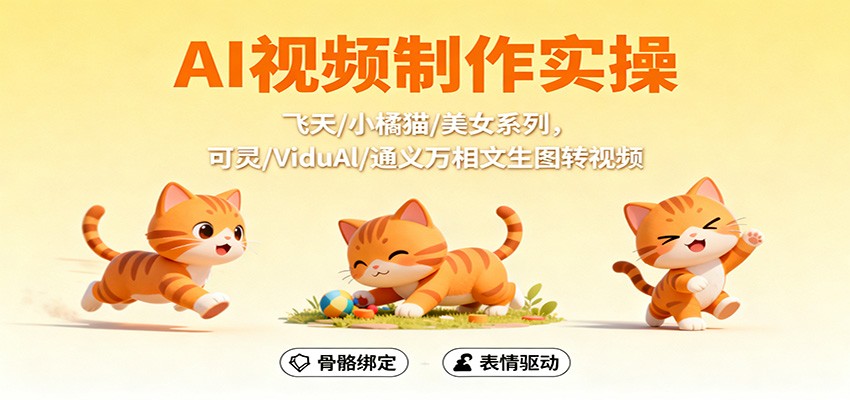 AI视频制作实操,飞天/小橘猫/美女系列,可灵/ViduAl/通义万相文生图转视频-轻创网