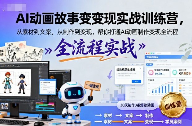 AI动画故事变现实战训练营，从素材到文案，从制作到变现，帮你打通AI动画制作变现全流程-轻创网
