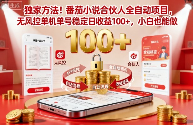 独家方法!番茄小说合伙人全自动挂G项目,无风控单机单号稳定日收益100+,小白也能做【揭秘】-轻创网