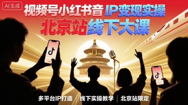 视频号小红书抖音IP变现实操北京站线下大课，40+行业短视频高变现姿势，100+IP高变现实操技术-轻创网