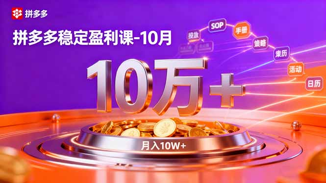 拼多多稳定盈利课-10月,强付费SOP+微付费高投产+活动矩阵,单店月入10万+-轻创网
