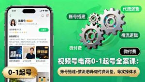 视频号电商0-1起号全案课：账号搭建+推流逻辑+微付费调整，等实操体系-轻创网