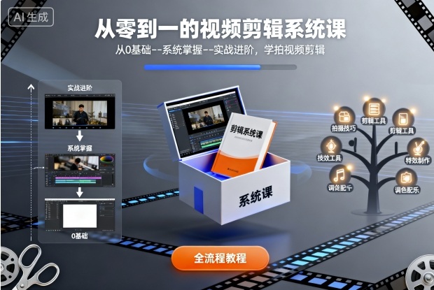 从零到一的视频剪辑系统课，从0基础–系统掌握–实战进阶，学拍视频剪辑-轻创网