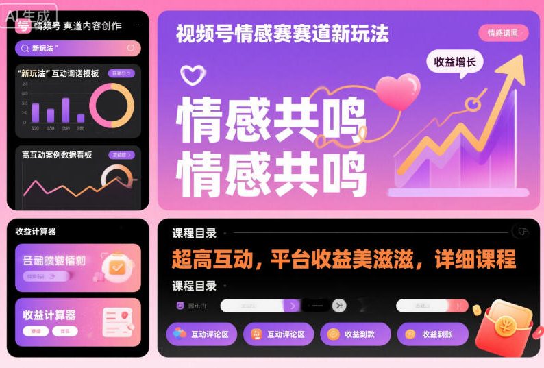 视频号情感赛道新玩法，超高互动，平台收益美滋滋，详细课程-轻创网