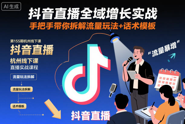 抖音直播全域增长实战第155期杭州线下课,手把手带你拆解流量玩法+话术模板-轻创网